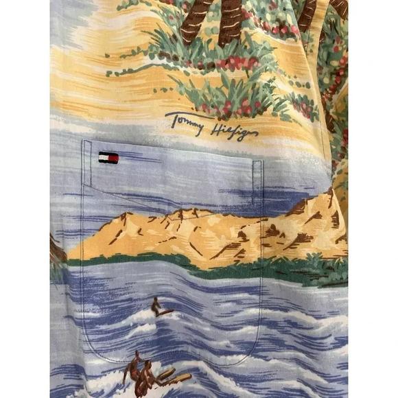 VINTAGE Tommy Hilfiger Men’s Palm Tree Hawaiian Button Front Short Sleeves LARGE - Picture 3 of 12